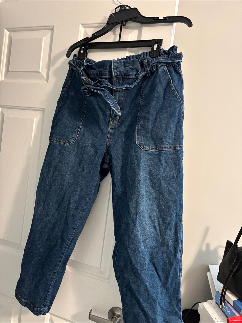 Time and Tru Dark Blue Paperbag Waist Boyfriend Jeans